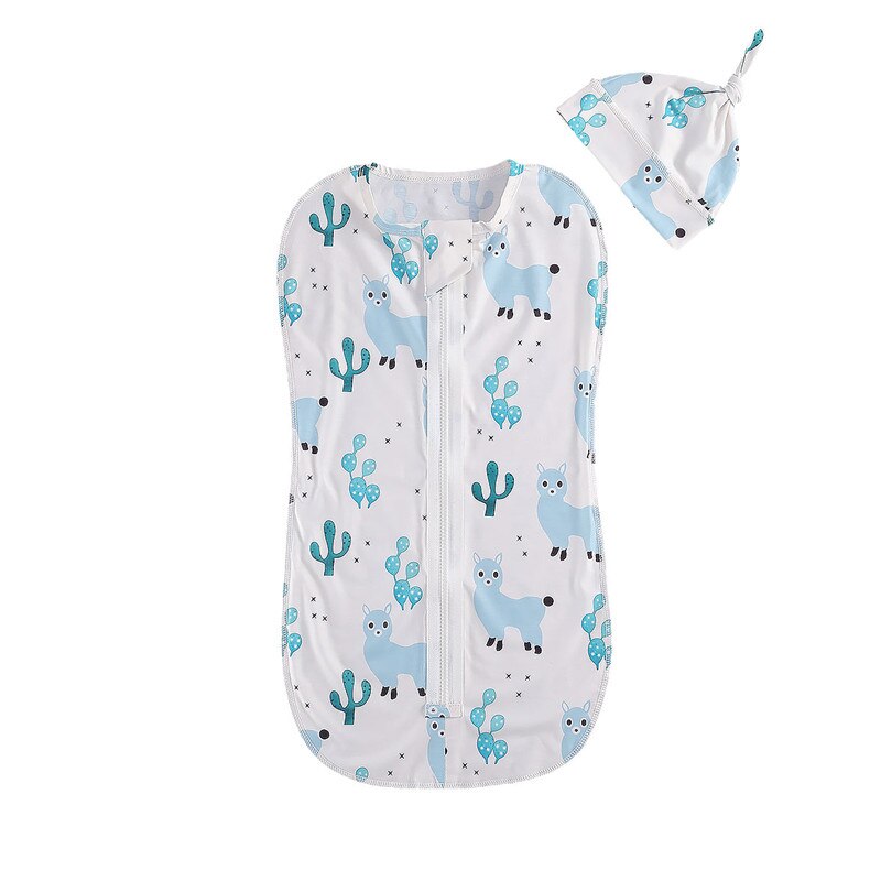 Baby Baby Slaapzakken Cartoon Print Rits Inbakeren Wrap Hoed Winter Herfst Voor Meisje Jongen: Blauw / 0-3 M