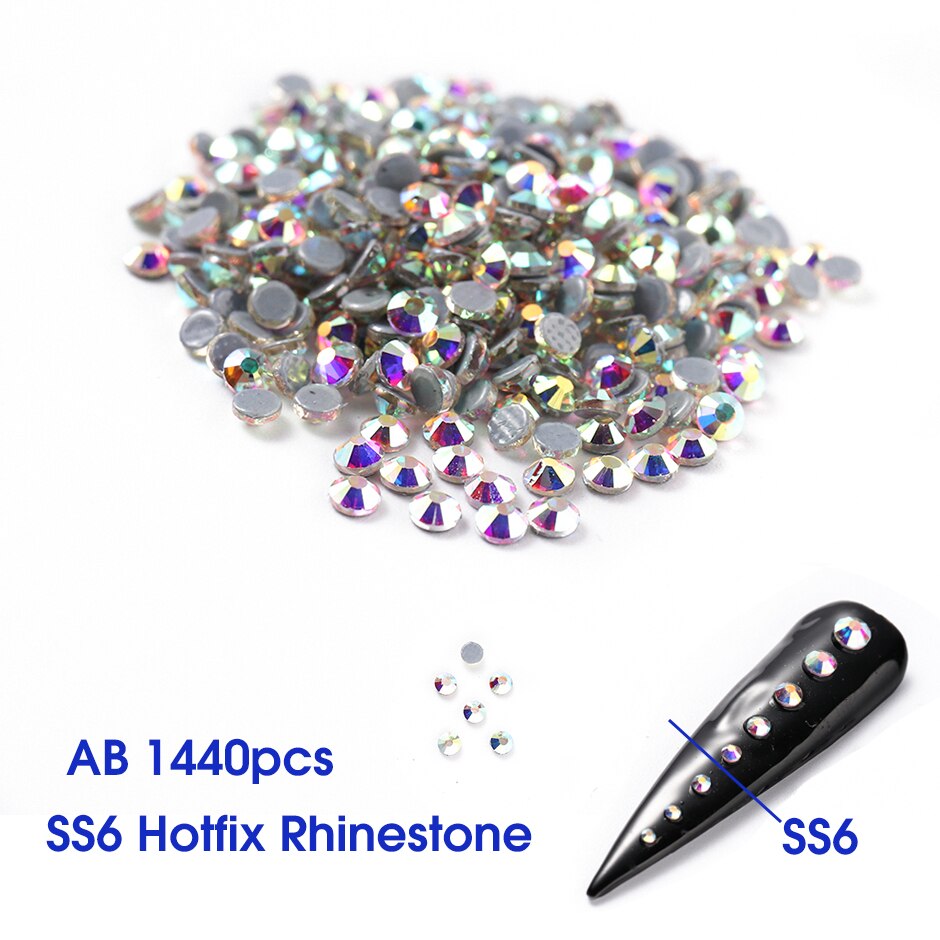 1440pc super glitter krystal ab  ss3-ss20 hotfix rhinsten på negle dekoration fix flad ryg strass nail art sten  le1610: Hvid ab  ss6
