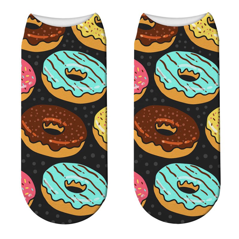 Japanese Women Cute Fruit Food Dessert 3D Print Socks Funny Donut Doughnut Short Socks Cute Happy Funny Cotton Socks Calcetines: 9