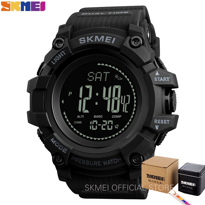 Skmei Outdoor Horloges Heren Druk Kompas Sport Digital Horloges Hoogtemeter Weer Tracker Waterdicht Reloj Hombre 1358: Black with box
