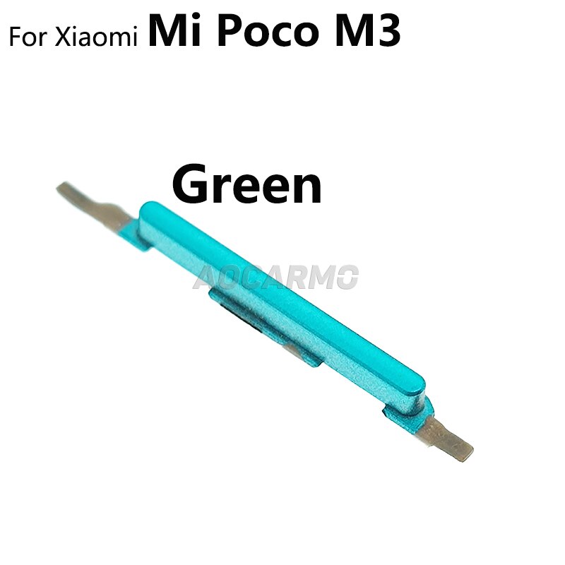 Aocarmo Voor Xiaomi Poco M3 Zijknoppen Power On/Off Volume Up Down Schakelaar Key Vervanging Deel: Blue / Green