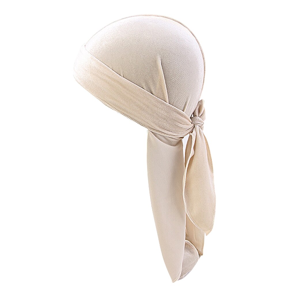 Bandana turbante de terciopelo liso con cola larga para hombre y mujer, sombrero de pirata Durag: Beige