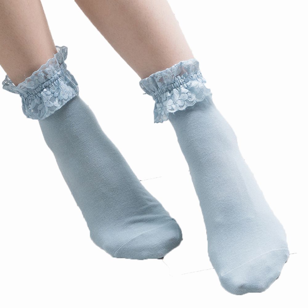 6Color Pink Vintage Lace Ruffle Frilly Ankle Socks Ladies Princess Girl Sweet Cotton Women Student Lolita Boat Socks: light blue