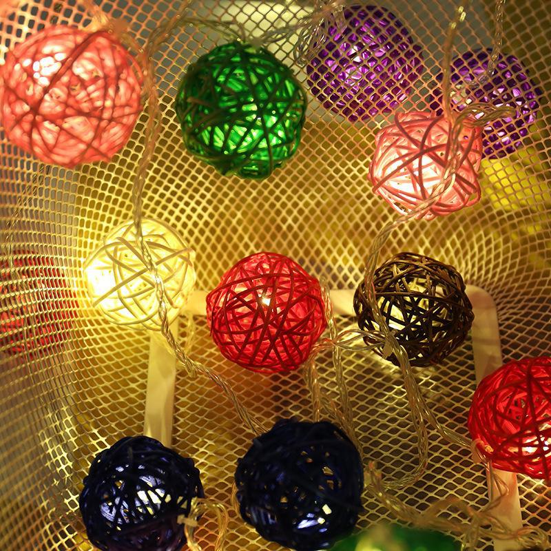 LED Cotton String Fairy Lights Room Ins Decoration Bedroom Night Light Festival Party Tree Rattan Handmade String Light: multi ball / by battery