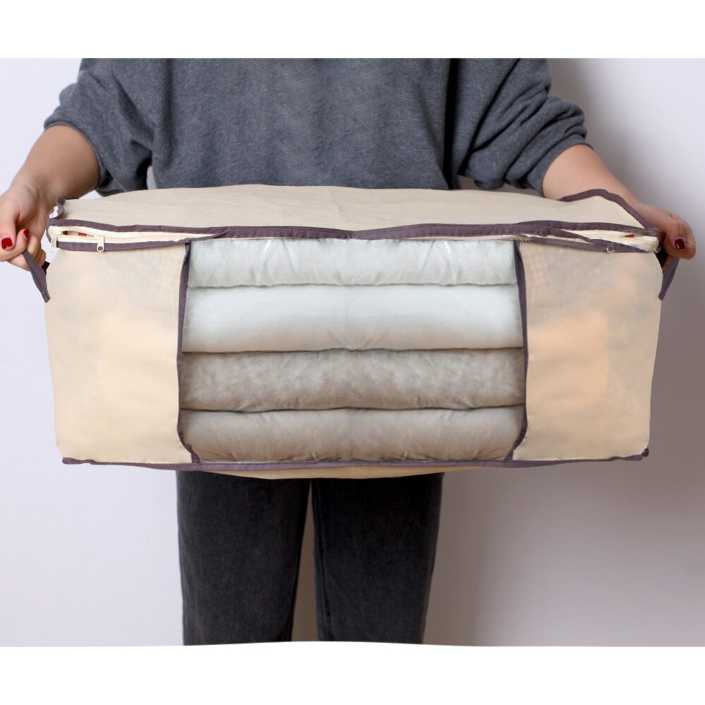 Bedroom Clean Big Capacity Dust-proof Folding Non Woven Fabric Storage Box Quilt Clothes Toy Bag Clear Window Zipper Organizer