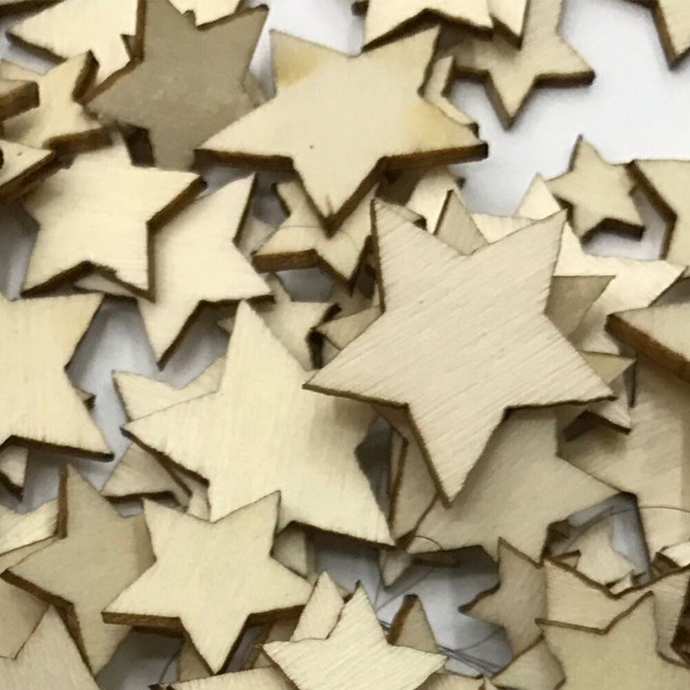 Size Mixing Ornaments Light Weight DIY Crafts Supplies Decorative Buttons Scrapbooking Handmade Embellishments Wooden Stars