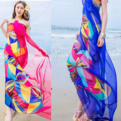 Kvindes chiffon wrap pareo sarong kjole bikini tørklæde strand bikini badetøj cover up tørklæde 200 x 150cm