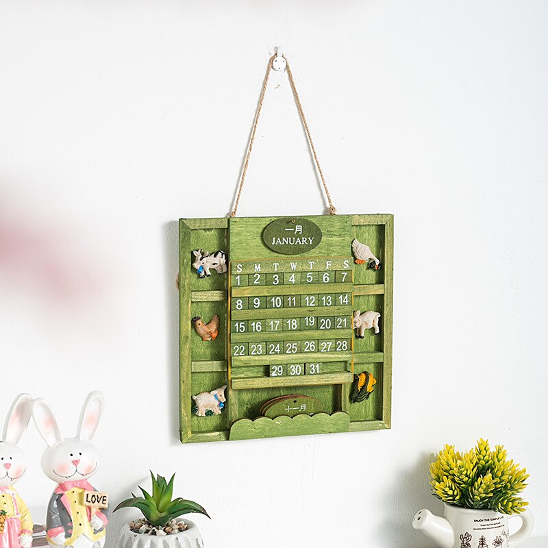 Mediterranean Style Mini Wooden Calendar Wall Hanging Calendar Decoration Desk Calendar Shop Office Home Decoration