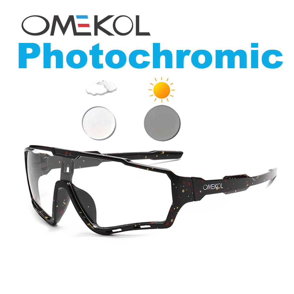 OMEKOL Brand Photochromic Sport Cycling Glasses Men Women Outdoor Sun Glasses Bike Bicycle Eyewear MTB Baseball Sunglasses: black