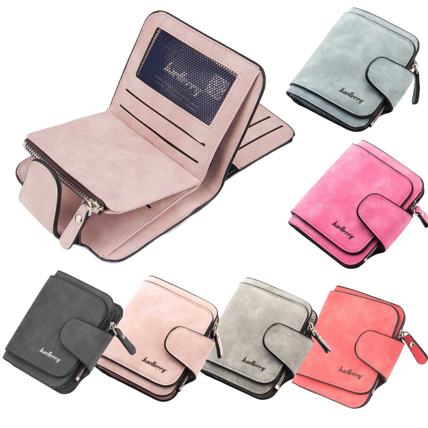 Buckle Abrasive Leather PU Women's Short Wallet Casual Trifold Purse Multi-Card Holder Coin Purse