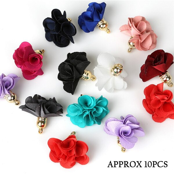 10-50pcs/lot Mixed Styles Mini Mesh/Long Fringe/Suede Tasse Fabric Flower Pendants Earring Cellphoe Straps Hanging Accessories: 7