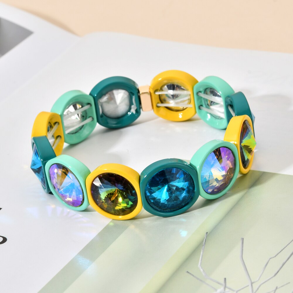 ZMZY, pulsera elástica de cristal grande bohemia Vintage hecha a mano, brazalete elástico esmaltado, pulsera de cuentas de azulejo de arcoíris para joyería de mujer