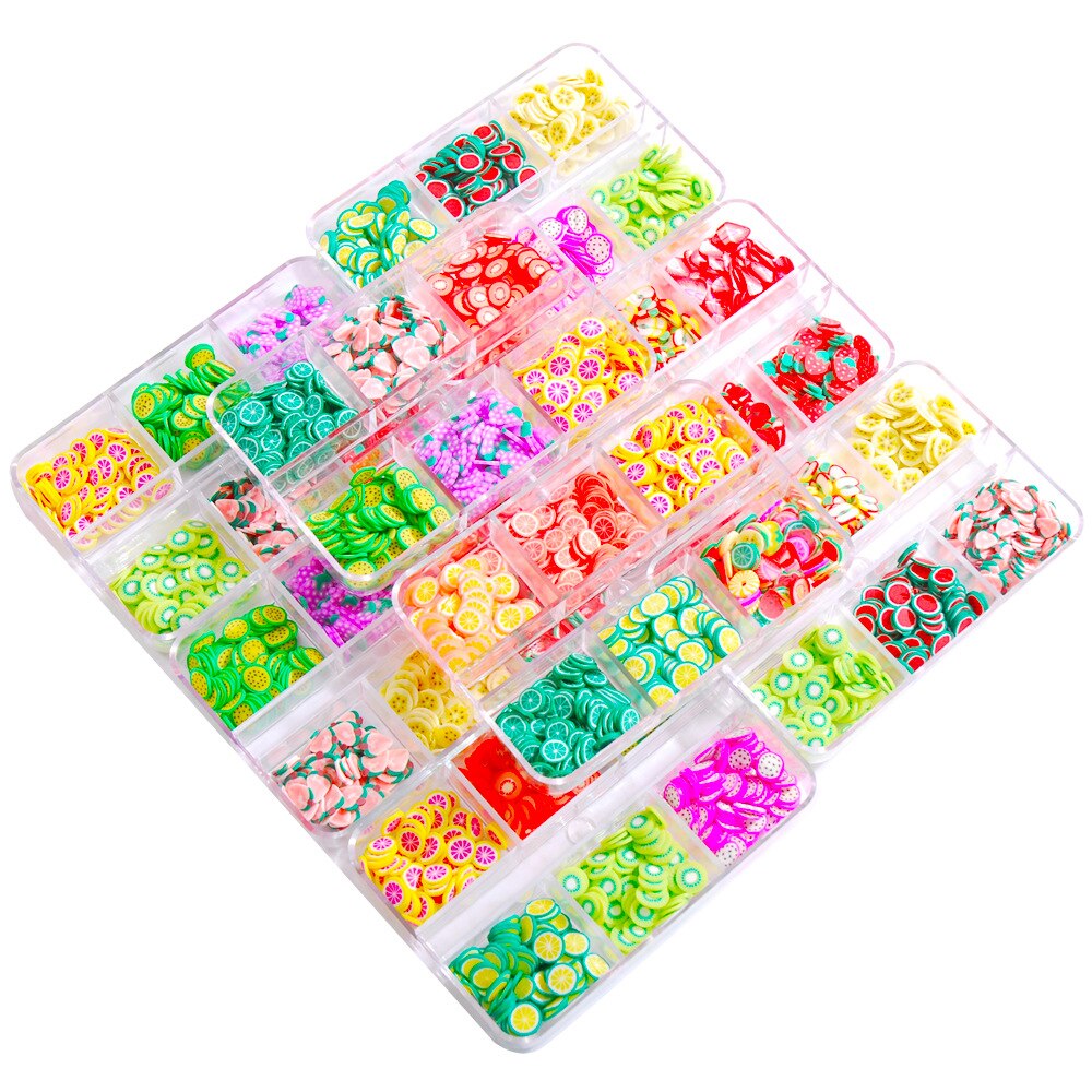 Mixed 3D Fruit Slices Sticker Polymer Clay DIY Designs Slice Lemon Nail Art Sliders Nails Art Decors Women Nail Tips Manicure