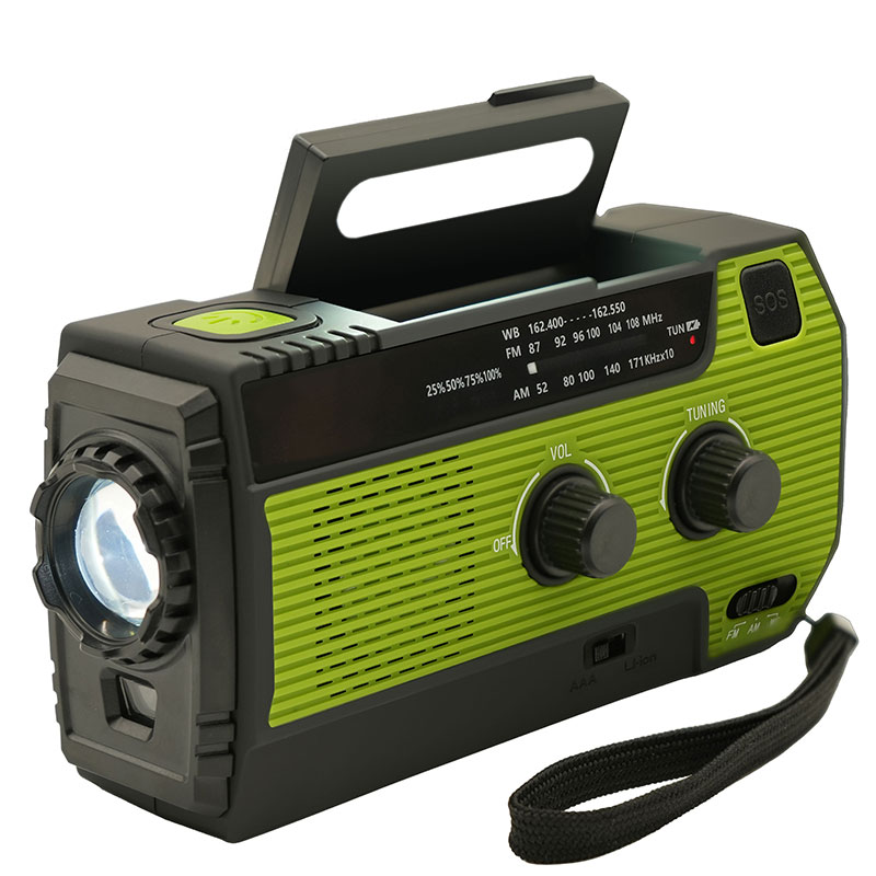 Radio fm portátil, manivela Solar, USB, carga de teléfono, Banco de energía, Radio meteorológica, alarma SOS de emergencia, linterna LED
