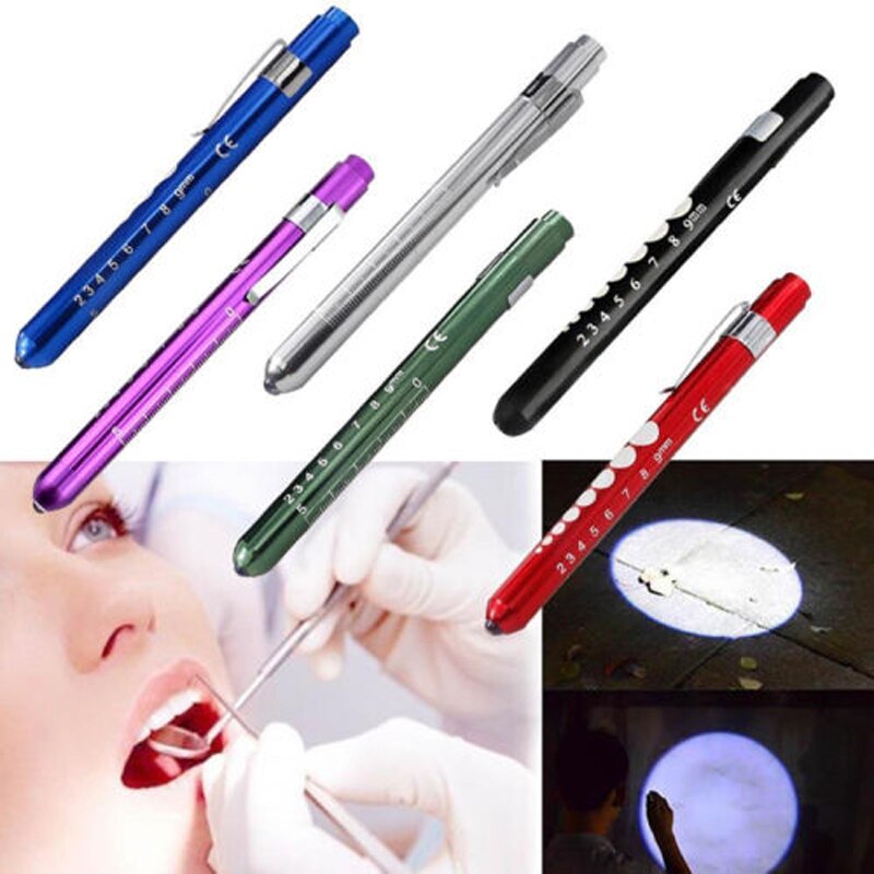 Stylo médical de poche en alliage d&#39;aluminium, 8 pièces, lampe torche Otoscope ophtalmoscope, lampe de poche LED pour le contrôle dentaire de la gorge