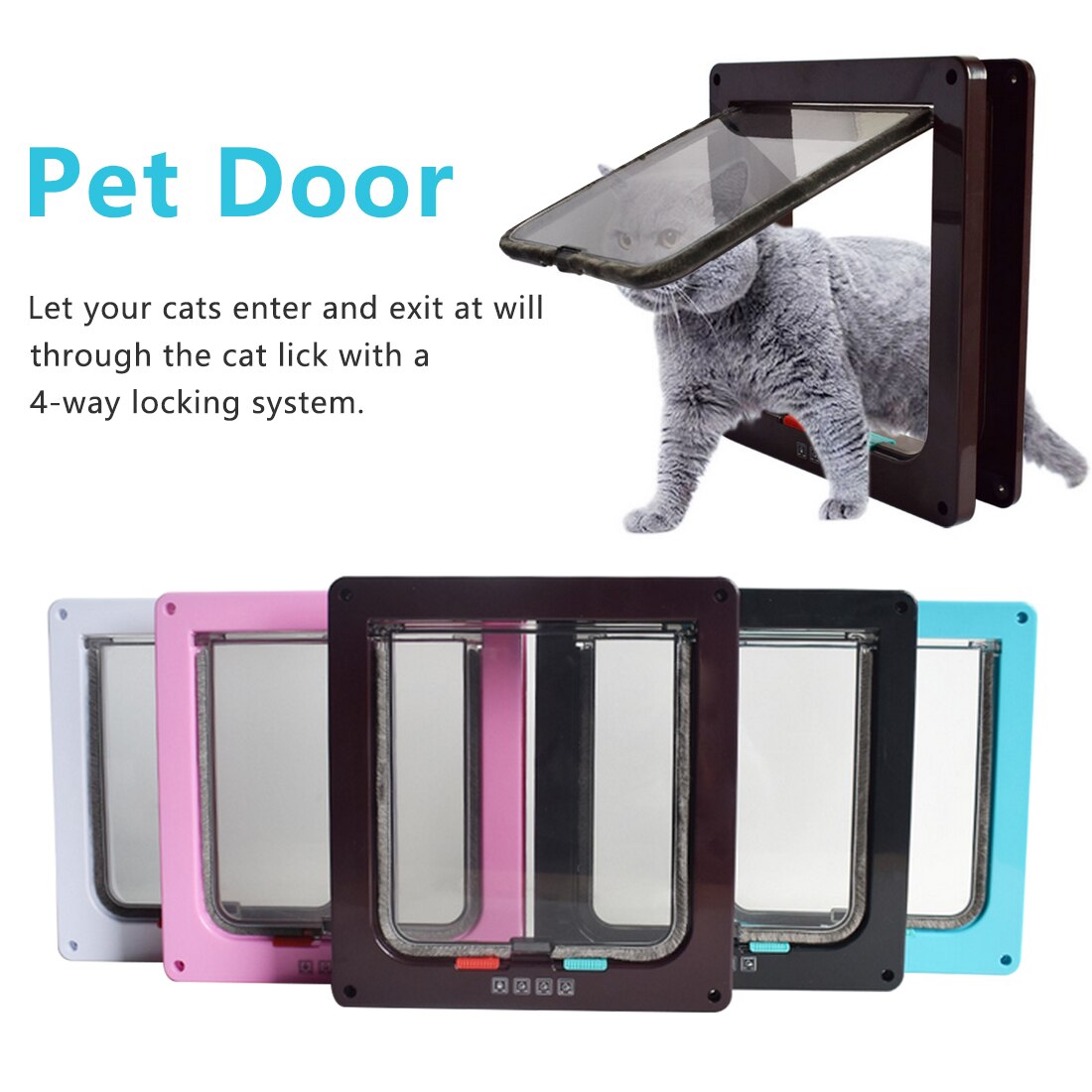 S/M/L Cat Flap Door with 4 Way Lock Security Flap Door for Dog Cat Kitten Small Pet Gate Door Kit Cat Puppy Safety Gate 5 Colors