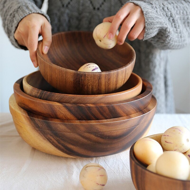 Japanese Style Wooden Bowl Natural Wood Bowl Tableware For Kitchen Item Utensils Good Product Dining food Home Dinnerware