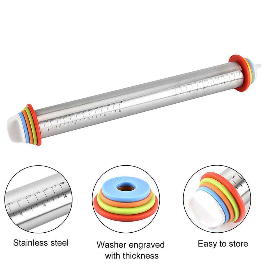 Staal Koekjes Rolling Pin Uitgerust 4 Scaling Ringen Heersers Bakken Verstelbare Dikte Cookie Pastry Tool Shim Ma X6Y7