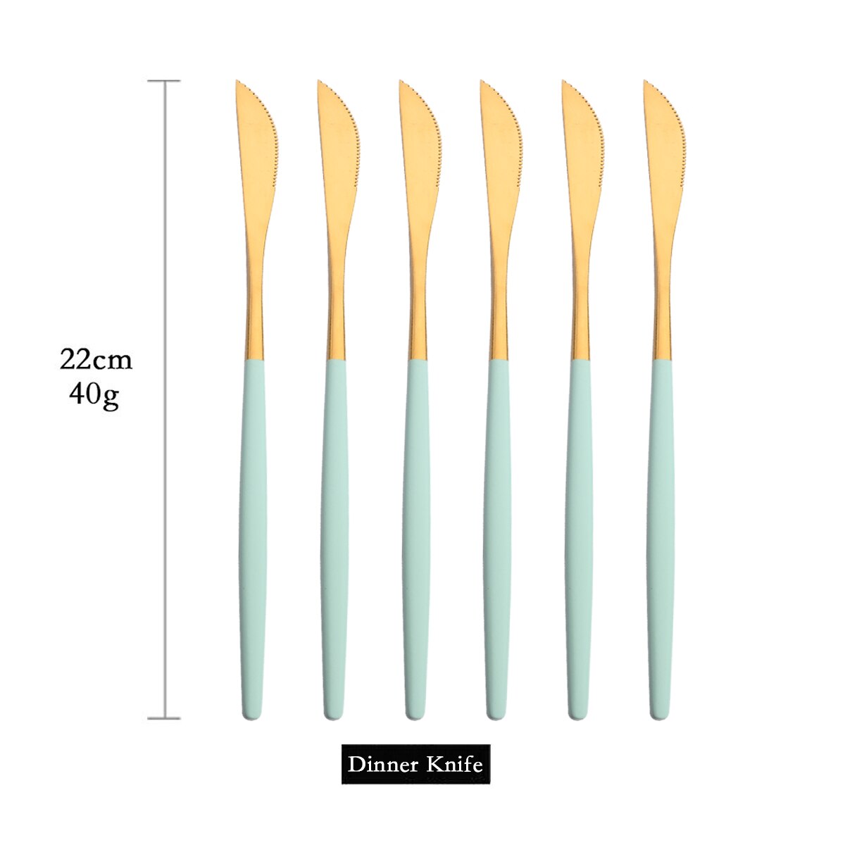 Mint Gold Tableware Cutlery Set Mirror Stainless Steel Dinnerware Dessert Knife Fork Ice Spoon Flatware Set Dinner Silverware: 6Pcs Dinner Knife