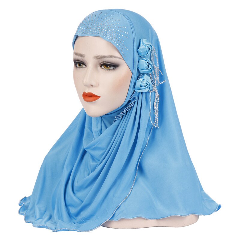 Malaysia muslim hijab tørklæde solid bomuld blomst diamant sjal kvinder tørklæde klar til at bære hijab musulman femme foulard: 4