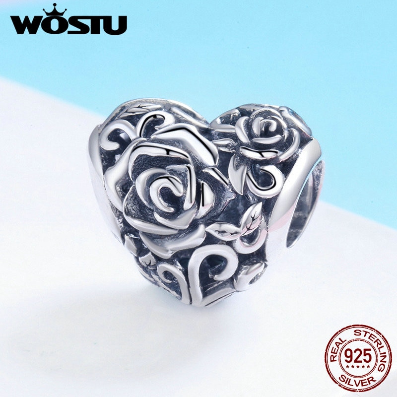 Cuentas de corazón de flor de Rosa románticas wastu, Plata de Ley 925 auténtica de , Pulsera Original DIY para mujer, joyería de FIC790