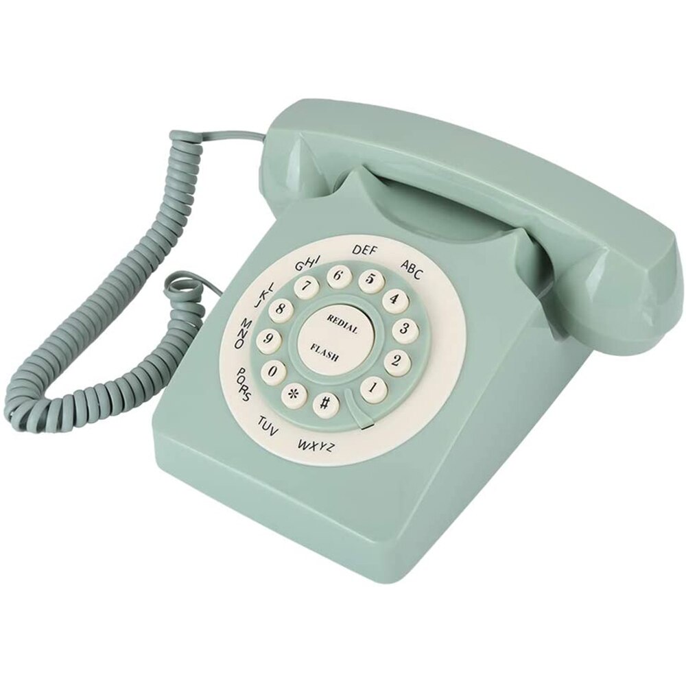 Vintage fasttelefon telefon retro stil ledet stasjonær telefon antikk europeisk telefon grønn hd -samtale stor klar knapp: Default Title