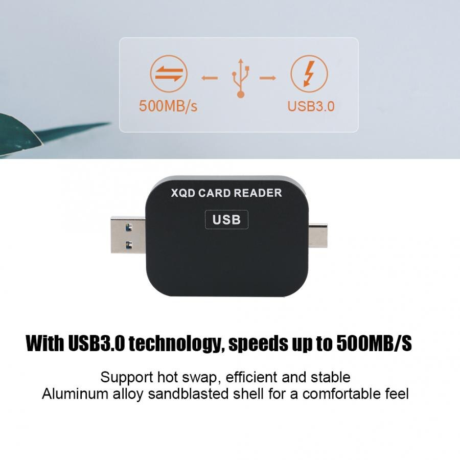 Memory Card Reader 2 in 1 USB3.0 Aluminum Sandblasted Shell Black Reader 500MB/S