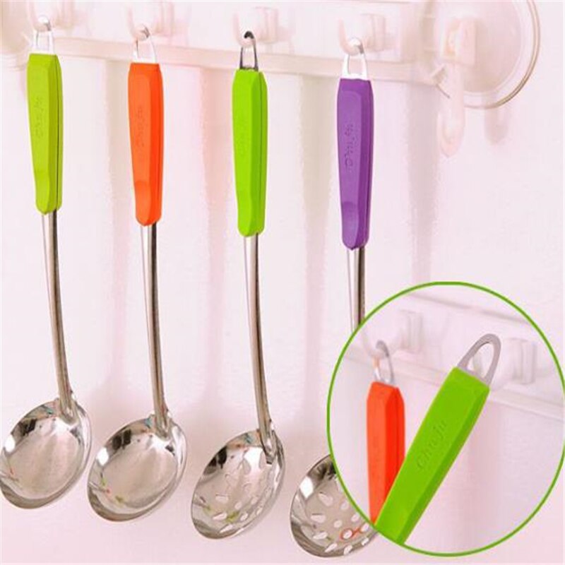 Escurridor de acero inoxidable, colador, cuchara de sopa, cucharón de sopa, utensilios de cocina, mango, colgante de pared, Color caramelo, herramientas de cocina, accesorios