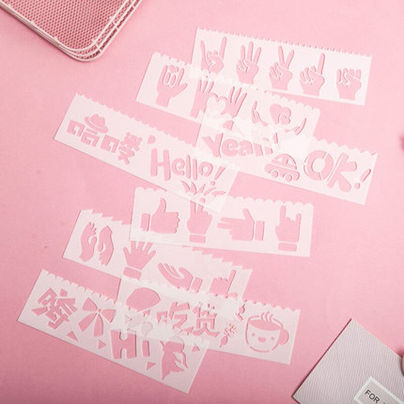 8pcs/1Set Hand Drawing Scrapbook Stencil Tools Self Adhesive Pattern Stencil DIY Plastic Photo Albums Scrapbook Stencil Patterns: Gesture