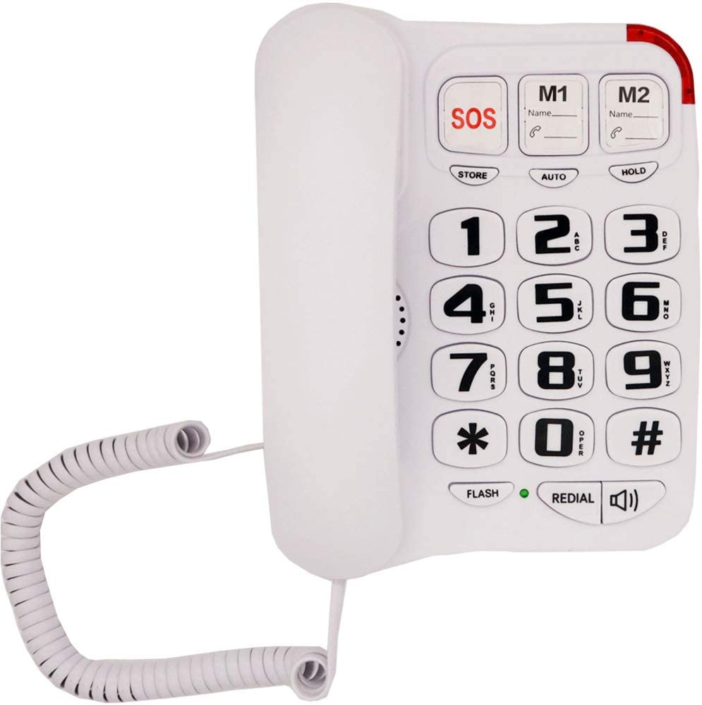 KerLiTar P45W Big Button Corded Phone with 3 One-Touch Speed Dial Picture Care Phone for Seniors Amplified Phone for Hearing Aid