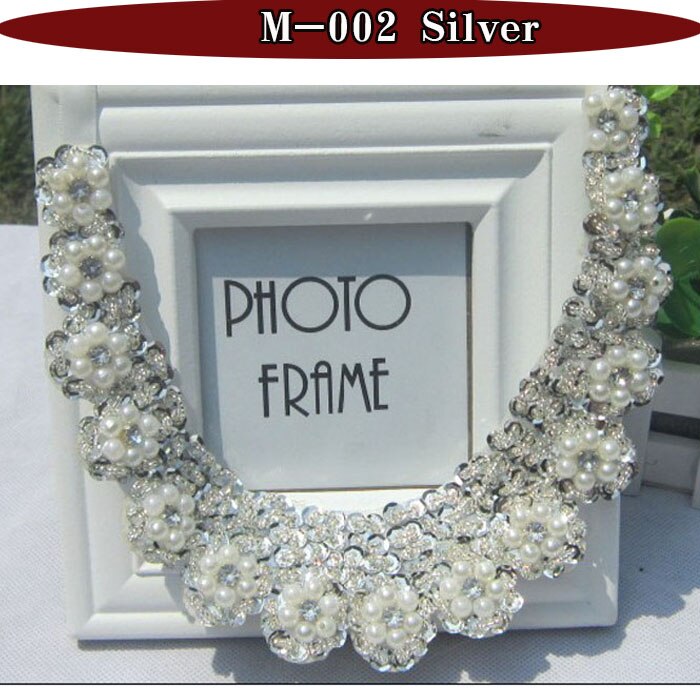 Bavoir col ras du cou collier bijoux pour femmes pour mariage déclaration détachable col femmes noir faux: M002silver