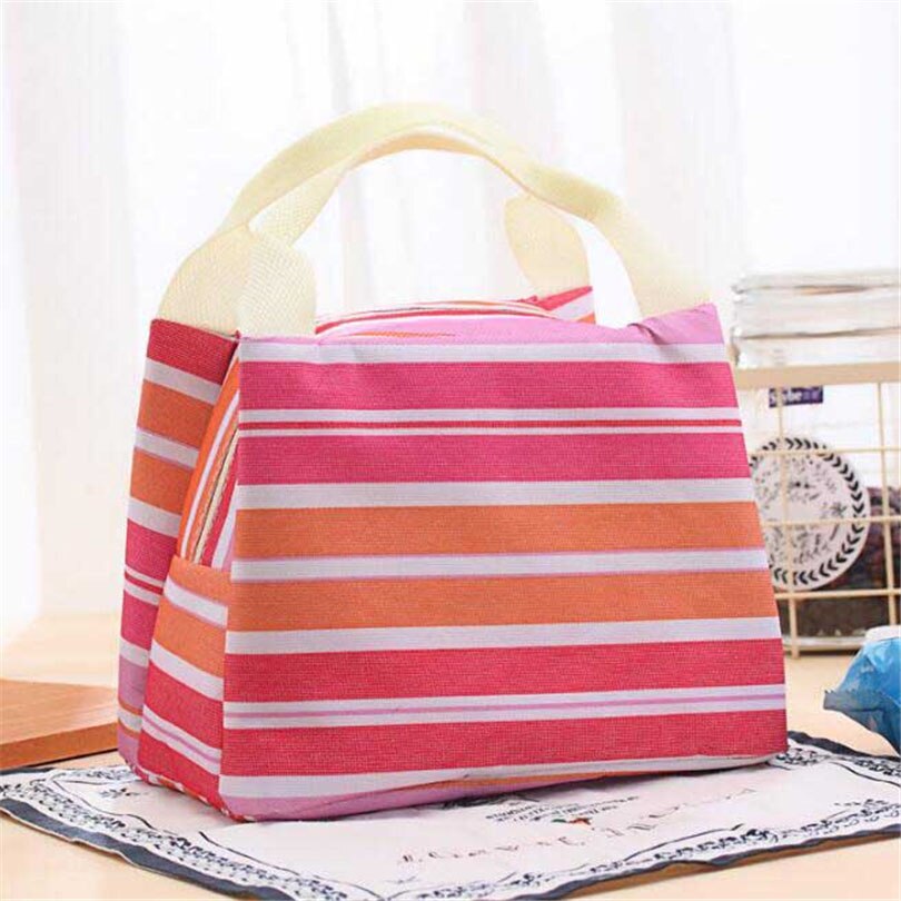 Waterproof Lunch Bag for Women kids Men Cooler Lunch Box Bag Striped Tote canvas lunch bag Insulation Package Portable: D