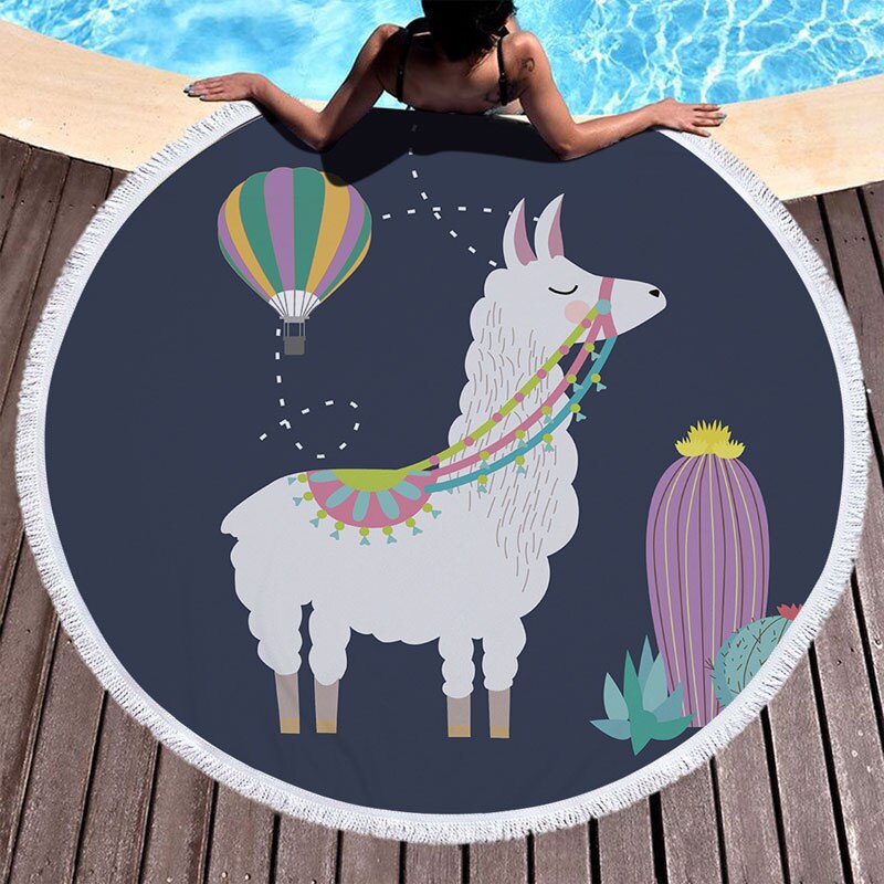 Microfiber Ronde Strandlaken 150 cm Badhanddoeken Kwastje Leuke Alpaca Print Zomer Vrouwen Sandy Zwemmen Plage Zonnebad Toalla Playa: colour  9