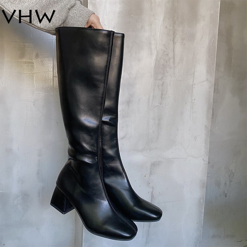 Dames kniehoge laarzen herfst winter schoenen witte hoge laarzen dames hak zwarte bruine knielaarzen