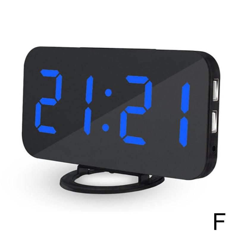 Reloj despertador Digital LED para móvil, espejo con pantalla Led nocturna, 2 puertos de carga USB para iphone, herramienta de teléfono Android, 1 unidad: F