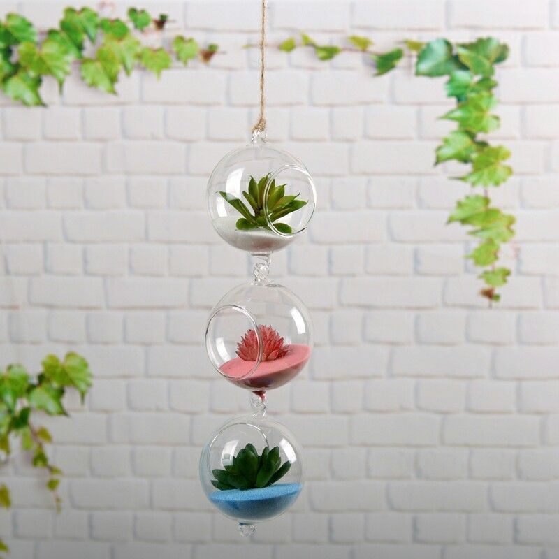 Vase en verre transparent pour plantes à fleurs, Pot rond suspendu pour Terrarium, décoration de fête, mariage, maison, boule de jardin,