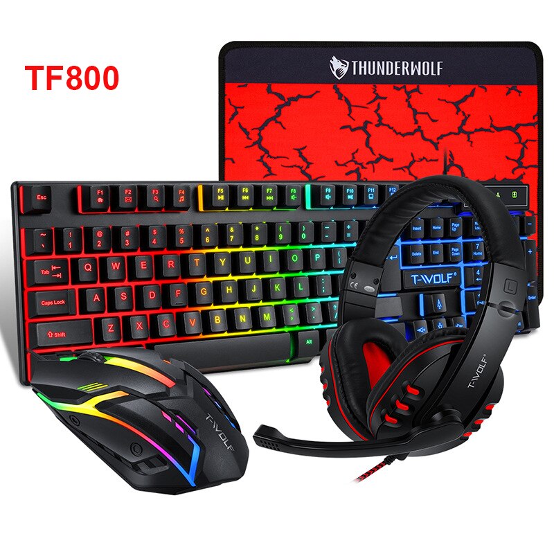 4 In 1 Gaming Keyboard Mouse Headset Set Mechanical Feeling Game 104 Keys Wire Keyboards Mice Pad Headphone Combos for PC Gamer: Default Title