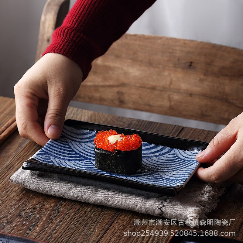 4 Style Wave Plates Retro Ceramic Tableware Sushi Dish Sea Wave Cuisine Steak Barbecue Platter Fish-shaped Star Anise