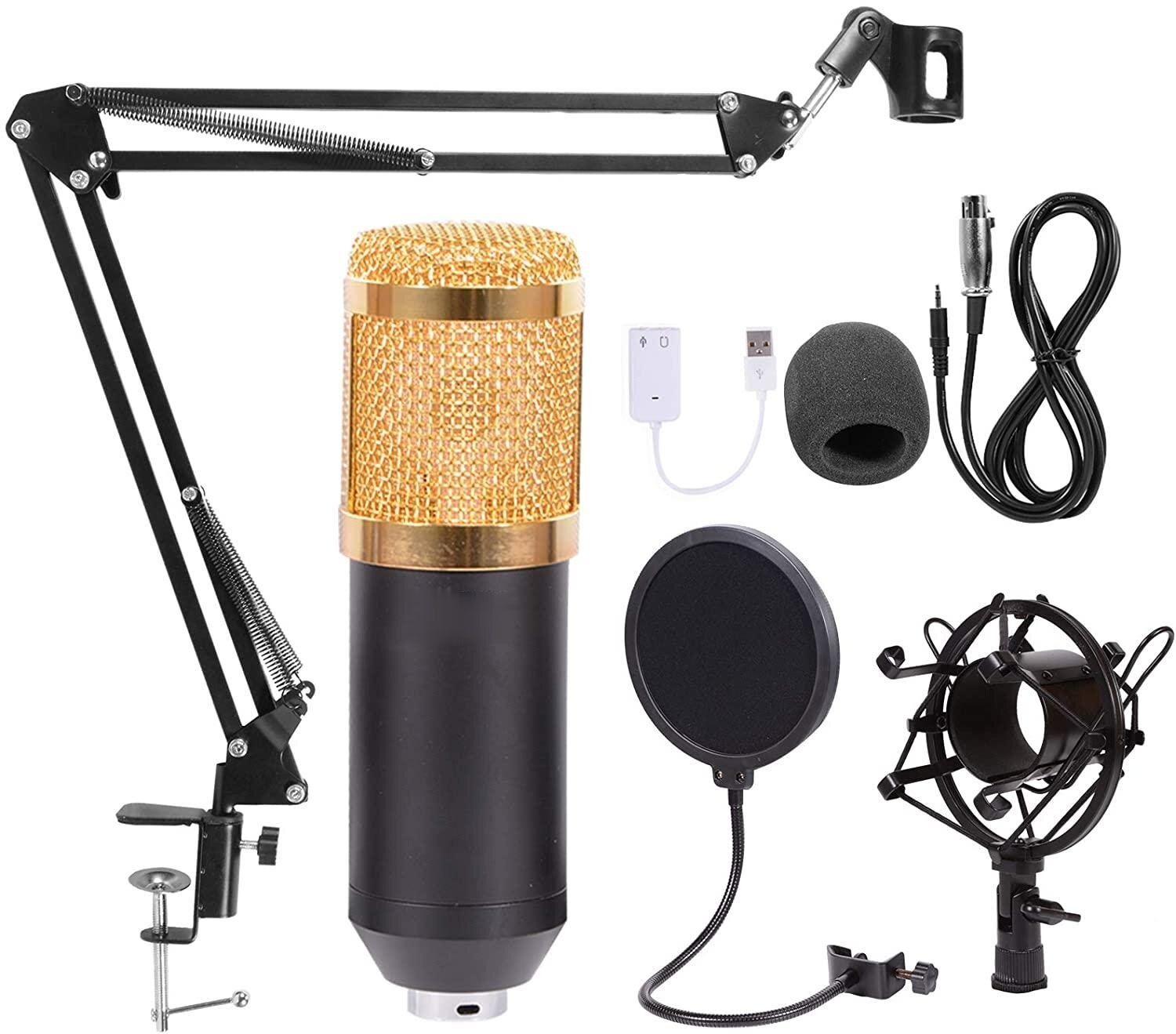 Condenser Microphone BM-800 Set with Adjustable Recording Microphone Suspension Scissor Arm Stand with Shock Mount and Mounting: Default Title
