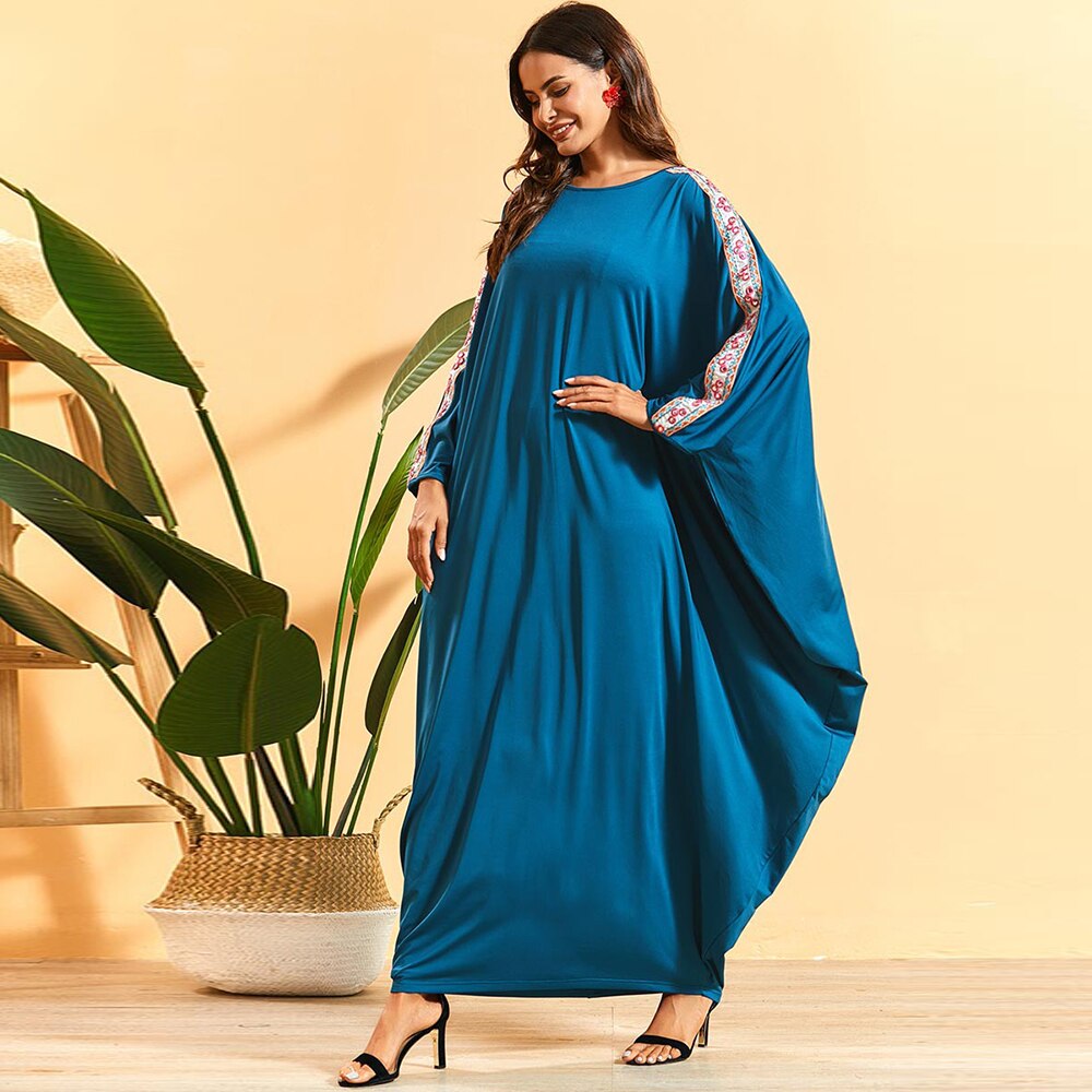 Caftan marocain surdimensionné ethnique ruban Patchwork manches chauve-souris cape Abaya robe pour les femmes dubaï musulman turquie islamique vêtements