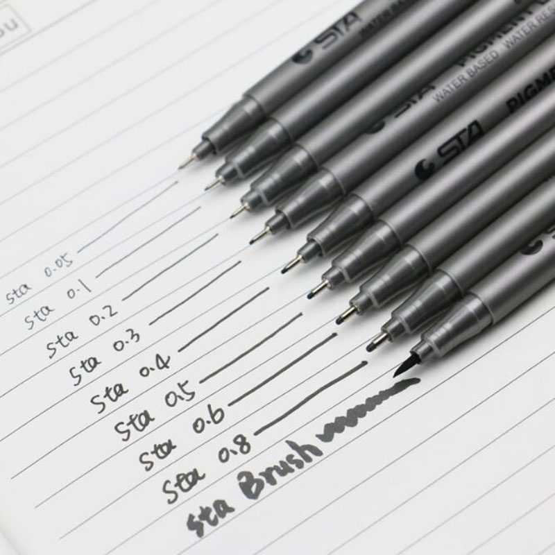 Sta Borstel Schets Marker Art Boek Marker Pen Verschillende Maten Pigment Gevoerd Waterbasis Tekening Handgeschreven Brieven Briefpapier
