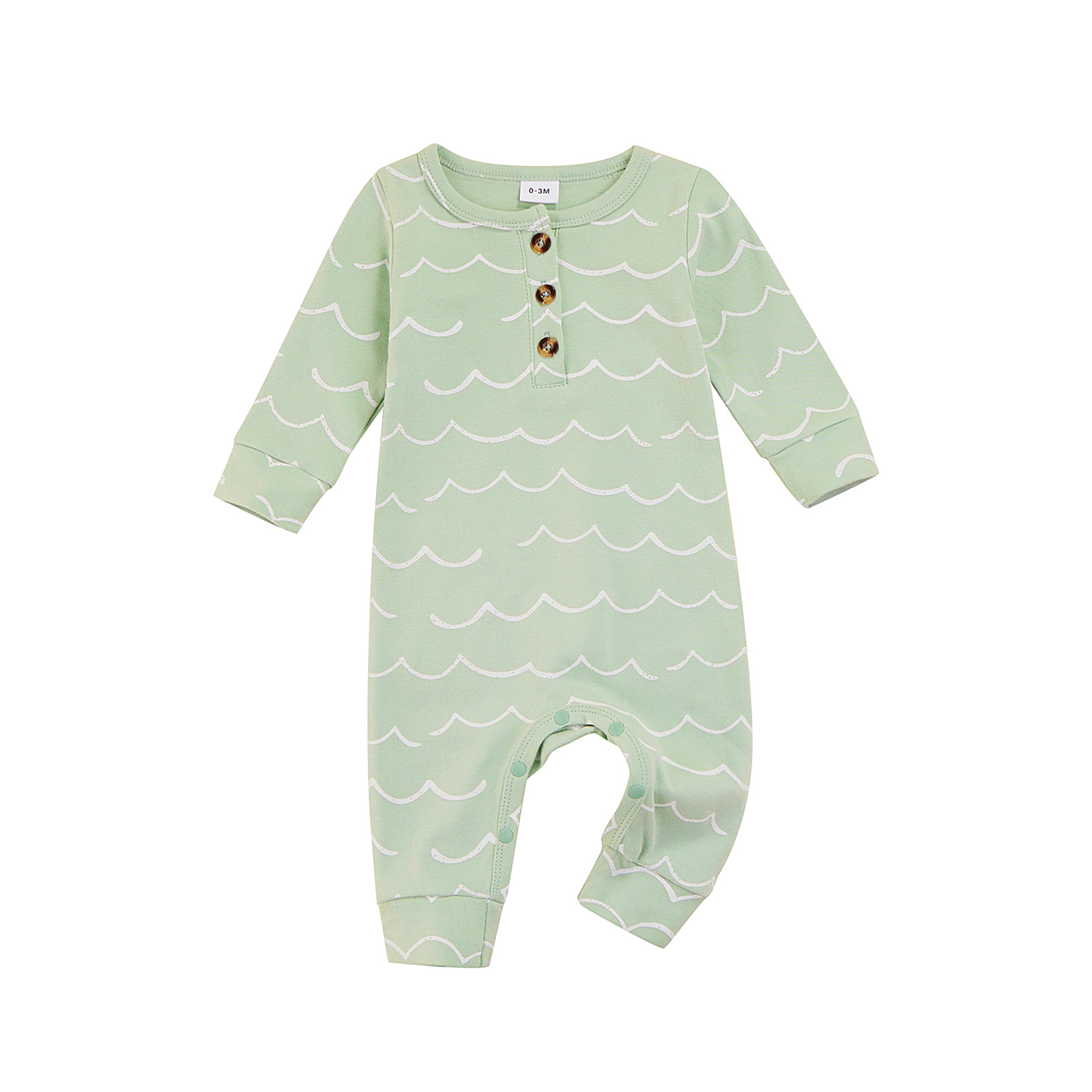 0-18M tuta da ragazzo per bambina Casual stampa a onde girocollo manica lunga bottone pagliaccetto in cotone primavera autunno abiti: B / 6m
