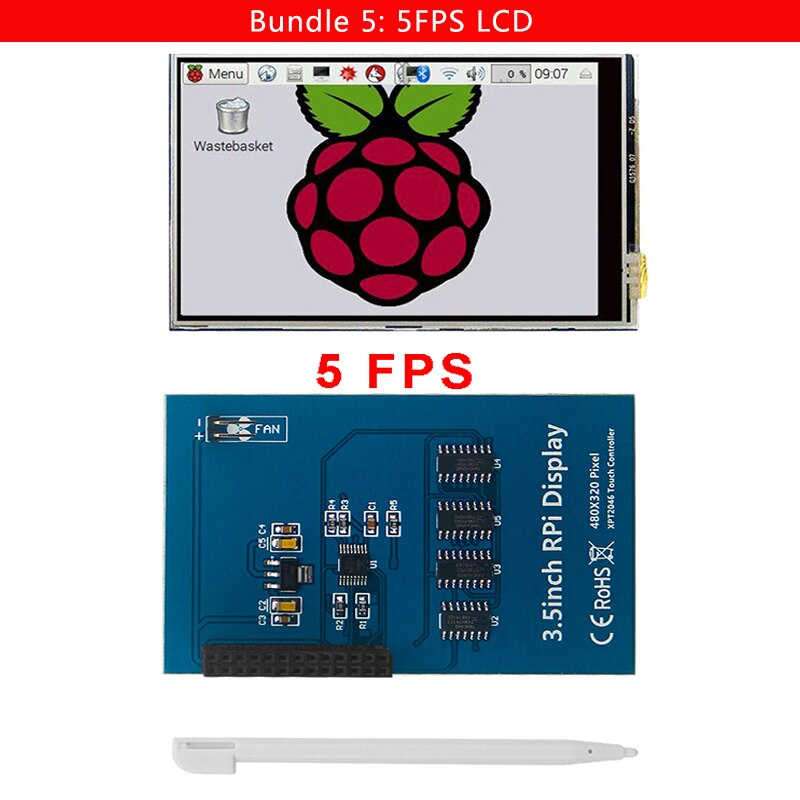 Raspberry pi 4 tela sensível ao toque 3.5 Polegada display 480x320 spi 5/50fps lcd + ventilador de refrigeração + dissipador de calor para raspberry pi 4 modelo b/3b +/3b: 5FPS LCD