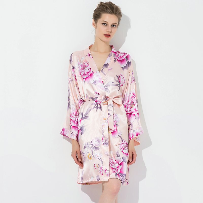 YUXINBRIDAL Robe Floral Robes Satin Silk Bridal Bride Bridesmaid Bride Robe Womens Robes Sleepwear Bath Robe Long: Blush / L/XL