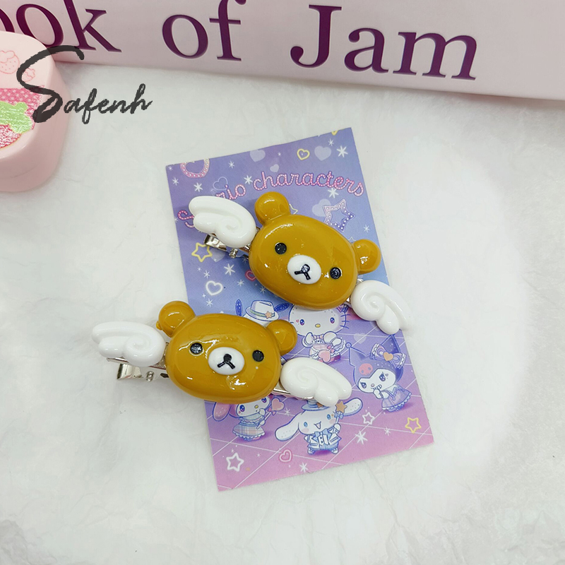 Pinza para el pelo de Ángel Kawaii Rilakkuma, flequillo de osito alado de dibujos animados, Clip LATERAL, horquillas para niña, accesorios para el cabello para estudiante,