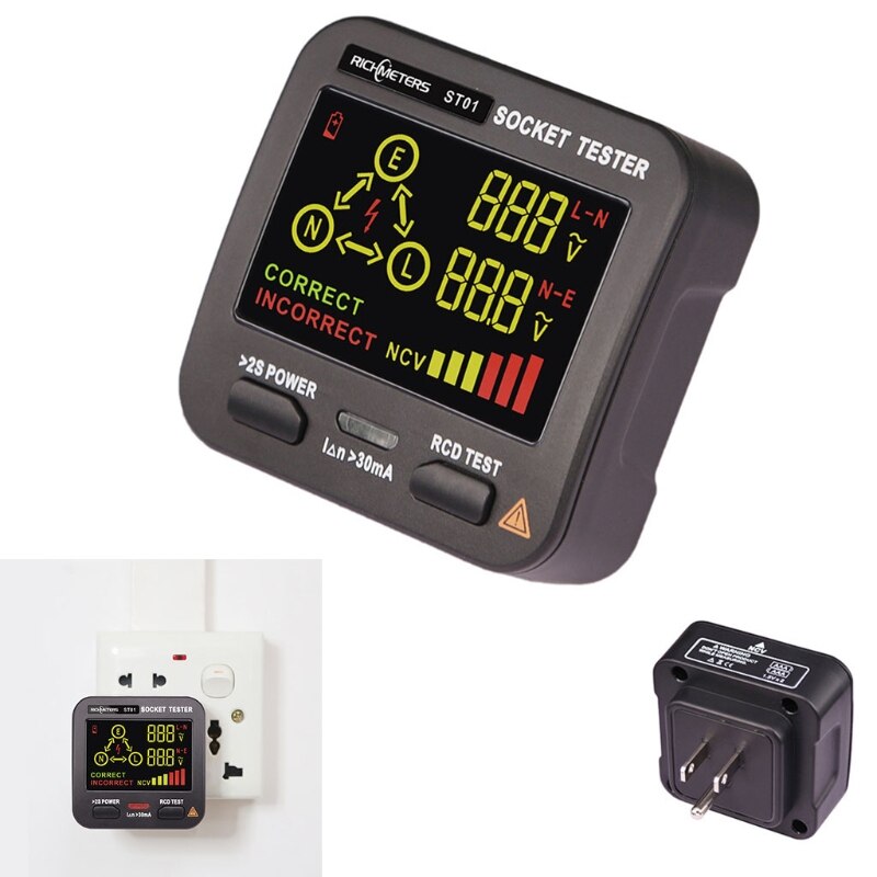ST01 Receptacle Tester Power Circuit Analyzer Wall Plug Leakage Tester Electrical Circuit Braker Finder LCD 3 Results