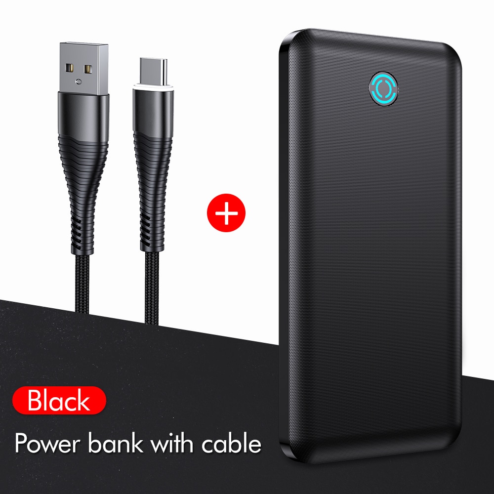 YKZ 10000mAh Power Bank For iPhone 12 pro max Powerbank External Battery Pack Portable Charger Power Bank for Xiaomi Mi 9: black with cable