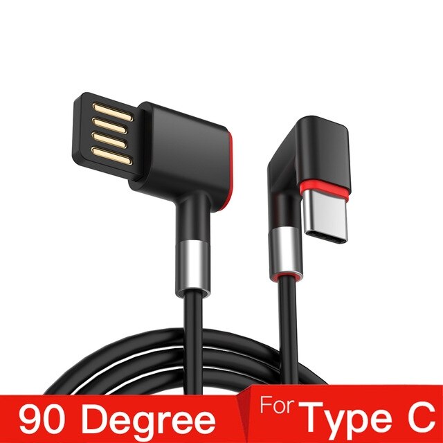 2.4A 180 Graden Snelle Lading Data Type C Micro Usb C Kabel Voor Samsung Huawei Xiaomi Type-C Lader lange Mobiele Telefoon Draad Koord: Black For Type C