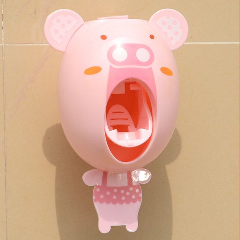 Cartoon Style Auto Toothpaste Dispenser Device Easy Squeeze Wall Mount Home Decor Kids US: Pink Pig