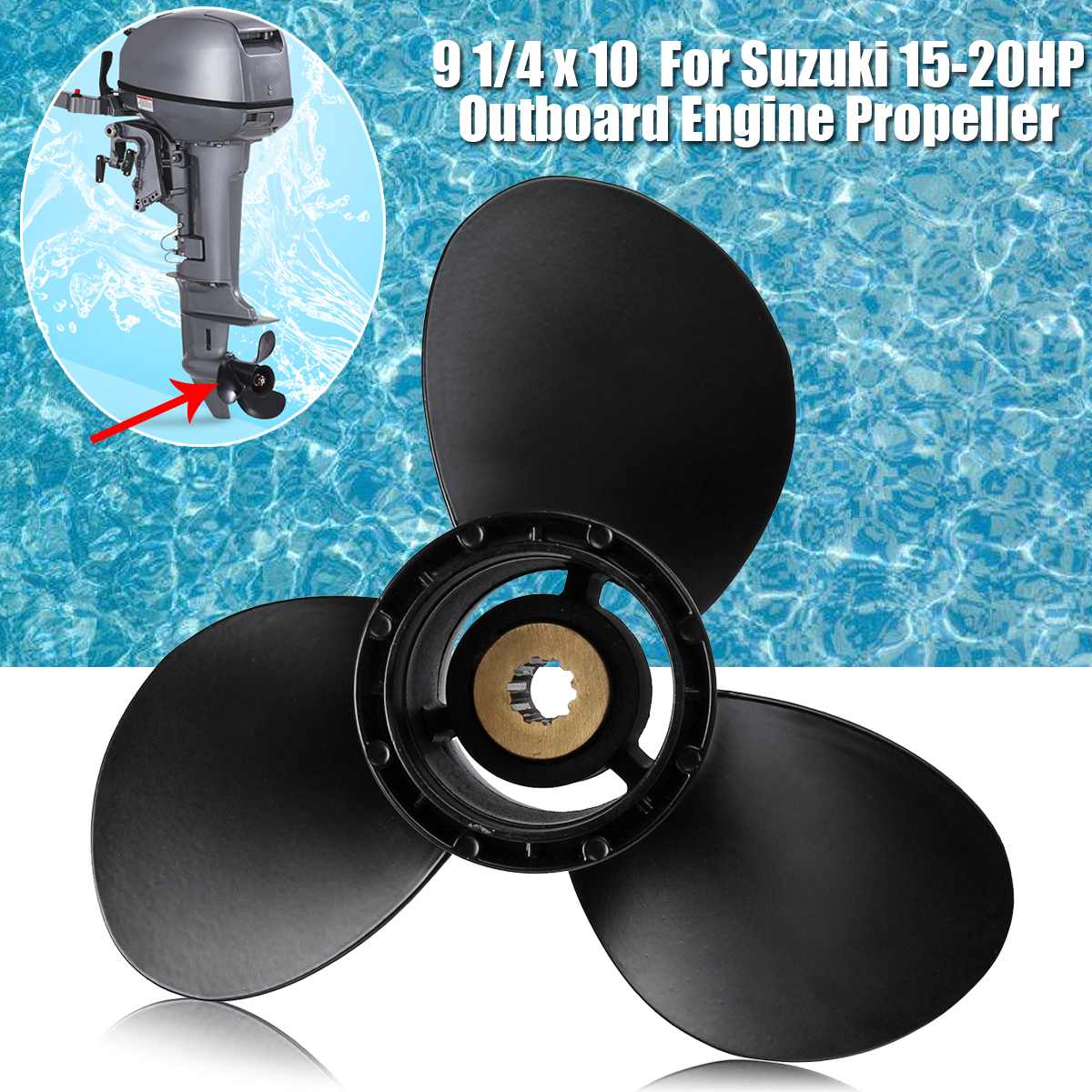 Outboard Engine Boat Propeller For Suzuki 15-20HP 9 1/4 10 Aluminum 3 Blades Marine Propeller Boat Parts & Accessories